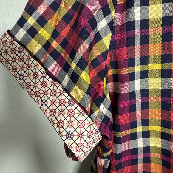 Robert Graham Shirt Mens 3XL Plaid Button Up Short Sleeve Contrast Cuff Cotton - Picture 2 of 13